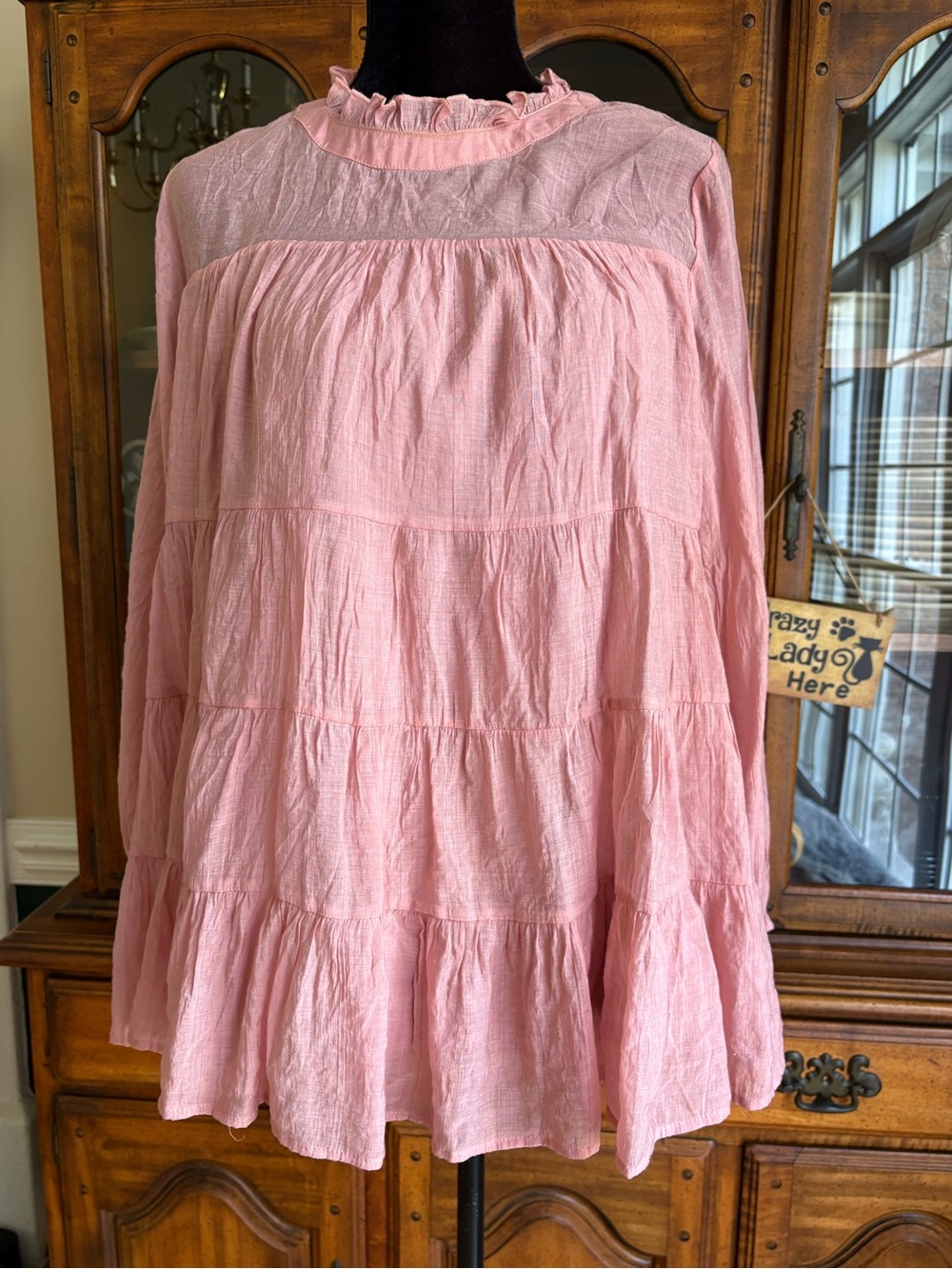 Women's Pink Tiered Long Sleeve Top